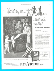 RCA Victor television Christmas tree gift family kids vintage print ad 1950 - Picture 1 of 4