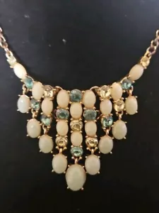 TRIFARI Cabochon Multi-Tone Blue Green Waterfall Beaded Statement Necklace 17" - Picture 1 of 6