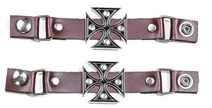 2er Set Weste Extender Metall Eisernes Kreuz braun Leder für MC Jacke Bikerweste - Bild 1 von 5
