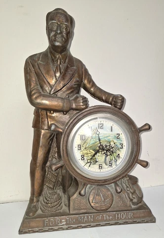 Unique F.D.R Bronzed Man Of Hour Novelty Desk Animated Clock Working Automaton Cover