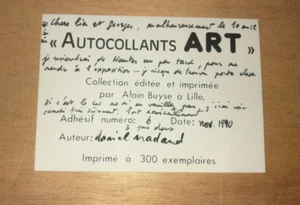 KUNST AUFKLEBER SCHIESST 300 EXEMPLARE VON DANIEL NADAUD 1990 SIGNIERT + HANDSCHRIFT - Bild 1 von 2