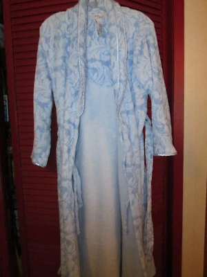 Roupão curto de lã Jaclyn Intimates feminino M/M super macio de pelúcia azul gravata frontal - Imagem 1 de 4