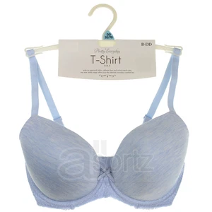 Ladies Underwired Padded Bra Blue Marl T-shirt Bra Teenage Supersoft Lace Girls - Picture 1 of 6