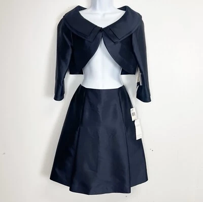 Rickie Freeman Teri Jon Skirt Suit Womens Size 2 Navy Blue Silk Wool Jacket NWT - Image 1 of 4