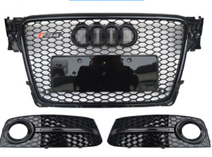 For 08-12 Audi A4 S4 RS4 2009-2012 Front Henycomb grille Bumper Grill+Fog lamp