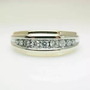 1 Ct Round Cut Real Moissanite Men's Wedding Pinky Ring 14K Yellow Gold Plated - Picture 1 of 5