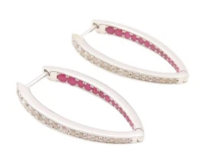 925 Sterling Silver Vintage Earrings Designer Ruby & White Sapphire EG13151 - Picture 1 of 8