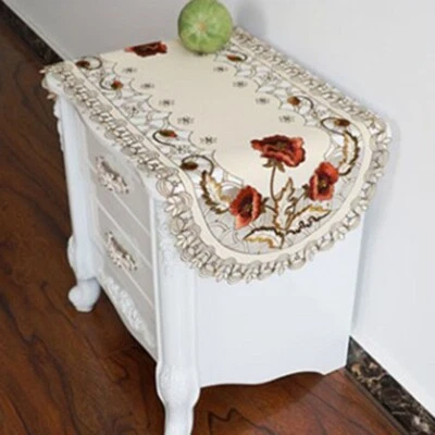 Rectangular Lace Tablecloth Embroidered Floral Table Placemat Doily Dining Decor - Image 1 of 3