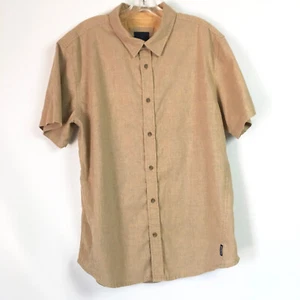 Prana Mens Large Shirt Short Sleeve Hemp Blend Khaki Tan Button Front - Picture 1 of 5