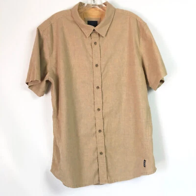 Prana Mens Large Shirt Short Sleeve Hemp Blend Khaki Tan Button Front - Image 1 of 4