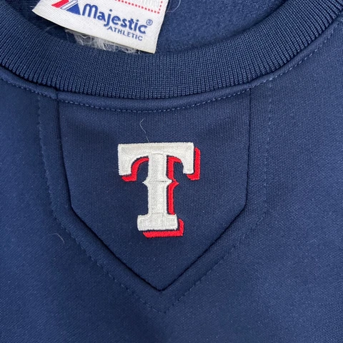 Texas Rangers T Medium Navy Blue waffle sweat shirt long sleeve Therma base Cover