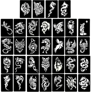 4 Blatt Temporäre Tattoo Schablonen, 32 Stück Tiermuster Henna Tattoo Stencil K - Bild 1 von 12