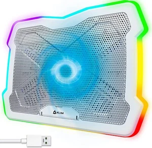 KLIM Ultimate RGB Gaming Laptop Cooling Pad Stand, Up to 17" Notebooks, WHITE - Picture 1 of 6