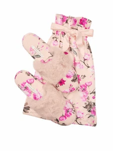 VICTORIA'S SECRET SIGNATURE SATIN FUR TRIM SLIPPERS SLEEPERS W GIFT BAG SM 5 - 6 - Picture 1 of 2