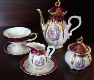 VTg 8 Pc French Victorian  Tea Set Iridescent Musical Theme Japan Hand Painted - Picture 1 of 6