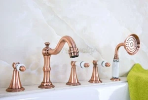 Grifo de latón para bañera romana de cobre rojo de 5 agujeros con spray de ducha de mano Wtf214 - Imagen 1 de 9