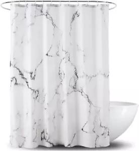 Marble Bathroom Shower Curtain,Grey and White Fabric Shower Curtain with Hooks,U - Picture 1 of 12