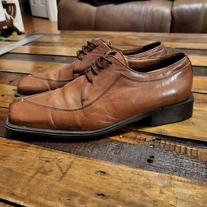 FratelliMens Leather Sole Square Toe Brown Derby Dress Shoes 10 M 8025-03 - Picture 1 of 11