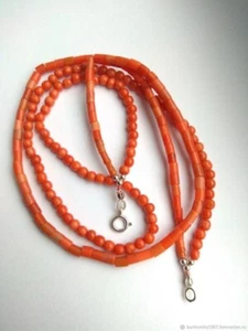 Vintage 2 Strand Necklace Coral Necklace beaded Necklace silver 925 - Picture 1 of 6