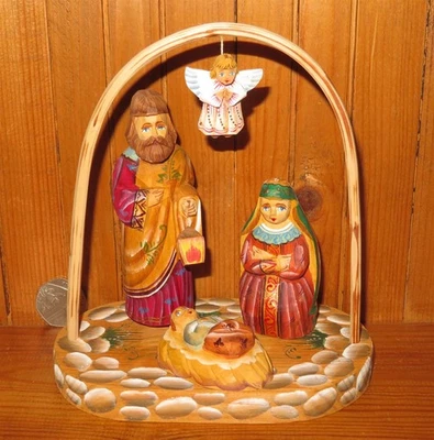 Nativity SET Baby Jesus Mary Joseph & Tiny Angel Genuine Russian Christmas GIFT - Image 1 of 4