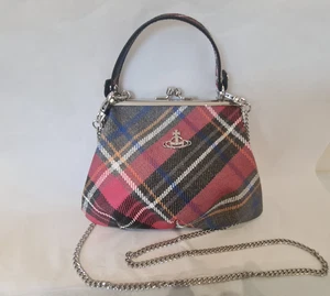 Vivienne Westwood Tartan Plaid Granny Frame Purse bag chain shoulder Strap - Picture 1 of 14