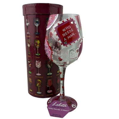Copos de vinho decorados Lolita Who Needs A Man 15 oz receita de strass pintado - Imagem 1 de 4