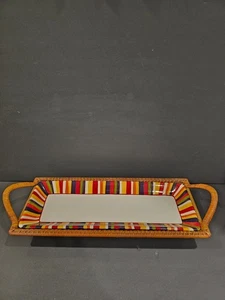 Pampered Chef Woven Selections Striped Serving Platter Wicker Tray Holder - Picture 1 of 7