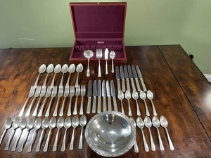 VTG 1930 Oneida 55 Piece Silver Flateware: “Skycrest”: Incl. 7.25” Bowl/Case - Bild 1 von 19
