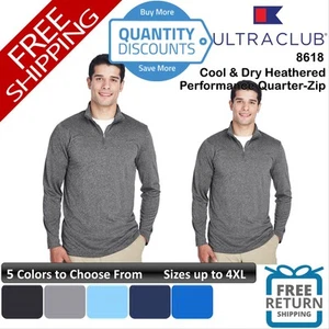 🔥 UltraClub Men Cool & Dry Heathered Performance Quarter-Zip Up To 4XL 8618 - Picture 1 of 6