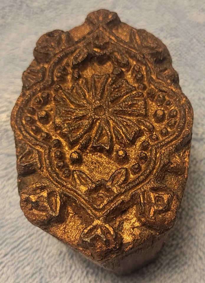 Antique Ornate Hand Carved Wooden Fabric Stamp Block with a Intricate Design - Image 1 of 4