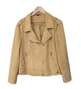 Bonmarché Faux Suede Zip-Up Biker Jacket Yellow Size 20 Lightweight Women's - Picture 1 of 9