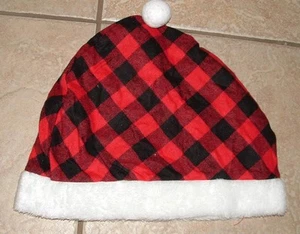 NEW NWOT Adults One Size Buffalo Red & Black Plaid Christmas Holiday Cap Hat - Picture 1 of 1