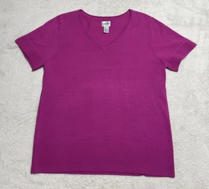 Chicos Seidenmischung Oberteil Damen Größe 2 Large Lila Kurzarm V-Ausschnitt Pullover - Bild 1 von 5