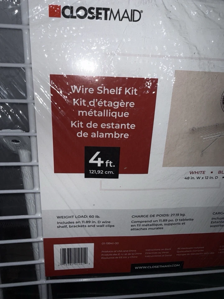 Комплект проволочной полки ClosetMaid — 4 фута (48 x 12 дюймов) — белый — новый в упаковке - Изображение 1 из 1