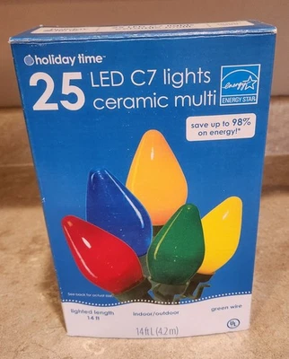 Holiday Time 25 LED C7 Lights Ceramic Multi Indoor/Outdoor 14 ft - Image 1 of 3