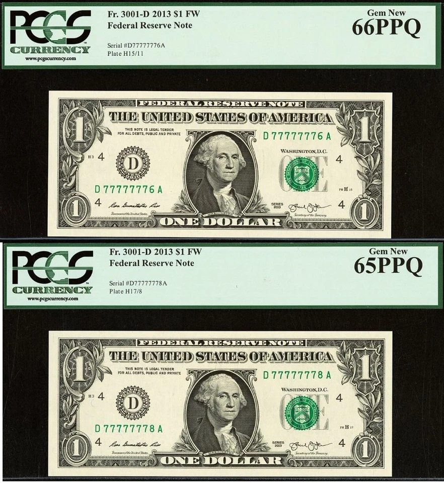 2013 $1 FRN PCGS 66PPQ - Near Solid Serial Number 77777776 & 77777778 - Image 1 of 4