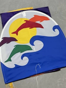 Vintage weißer Vogeldrachen Regenbogen Delfin Welle Drachendrachen 25' Schwanz signiert EUC USA - Bild 1 von 6