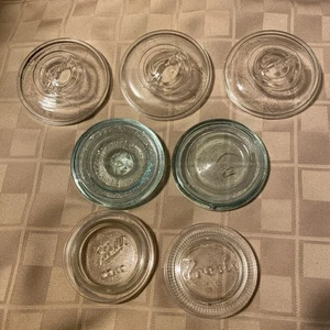 Vintage Lot Of 7 Glass  Canning Jar Lids Presto Ball 2”, 2.5" and 2.75" Inside - Picture 1 of 18