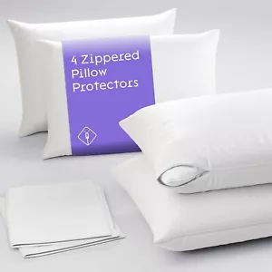 4-Pack Zippered Pillow Protector Breathable Pillowcase Cooling Microfiber Cover - Picture 1 of 8