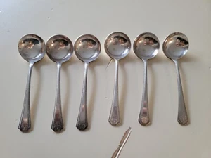 6 Antique National Silver Co Adam Replacement Silverplate Round Soup Spoons EPNS - Picture 1 of 6