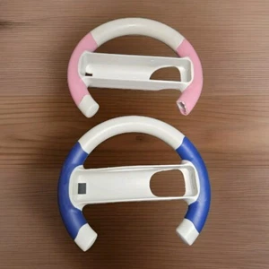 Red And Blue White Steering Wheels Controller Grip for Nintendo Wii Used Non OEM - Picture 1 of 3