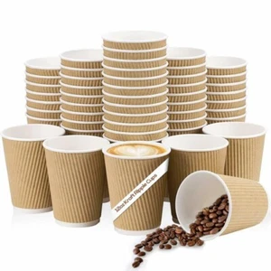 12oz Disposable Ripple Kraft Triple walled Paper Coffee Brown Cups - Picture 1 of 5