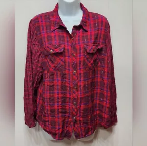 Cato Plaid Button Front Shirt 18 - 20 Long Sleeve Lightweight Red Blue Gold B278 - Picture 1 of 5