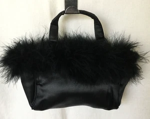 Black evening bag Silk vintage Small Ostrich feather trim Snap closure Timeless! - Picture 1 of 3