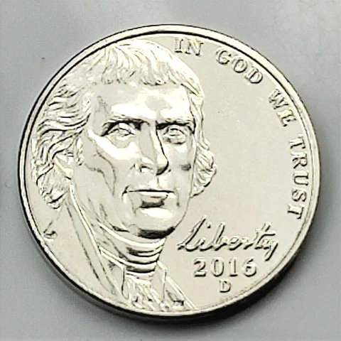 2016 D Jefferson Nickel -  BU Coin Pulled From OBW Roll Cover