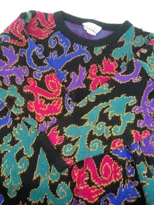 Vintage 90s Acrylic Sweater Geometric Pattern Oversized L Carolina Colours II - Picture 1 of 9