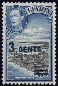 1941 Ceylon SC# 291 - Surcharged with New Value and Bars  - M-H - Picture 1 of 2