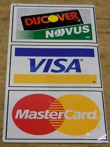 VISA MASTERCARD DISCOVER Metal CREDIT CARD Outdoor SIGN for Shop Business Retail - Picture 1 of 3