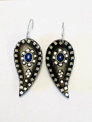 Sterlin Silver Handmade Wood and Lapis Earrings Foto 1 de 2