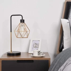 Modern Industrial Desk Light Bedroom Bedside Table Lamp w/ Metal Cage Shade Gold - Picture 1 of 10
